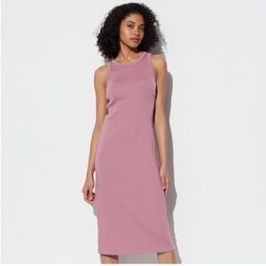 Uniqlo Mauve Sleeveless Ribbed Midi Dress Size Small Cotton Fitted Clean Girl
